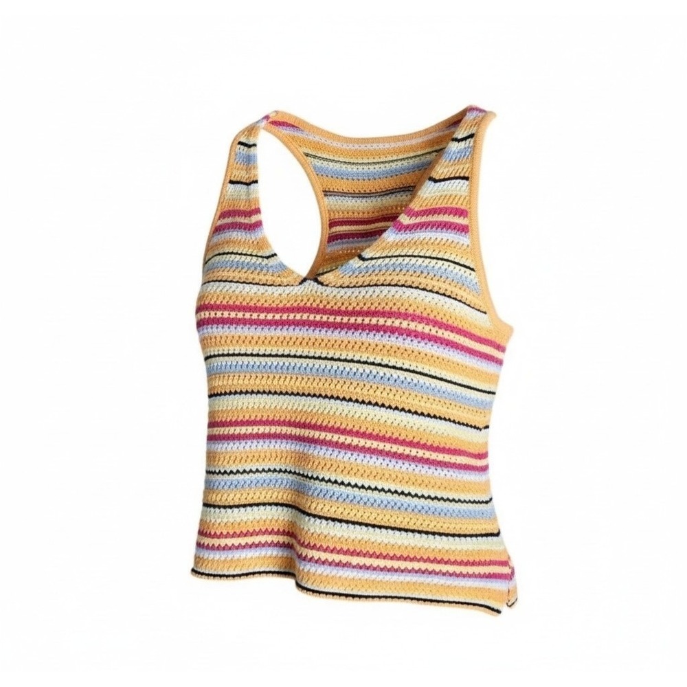 Bobi Black Crochet Knit Tank Top Womens Medium Multi Color‎ Stripe NWT